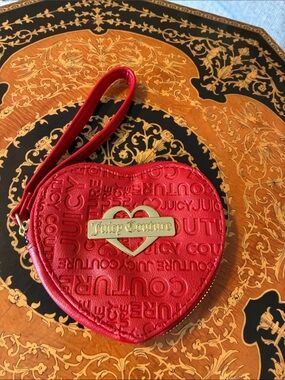 Juicy Couture Scarlet Red Glam Heart Wristlet with Gold Coin Purse